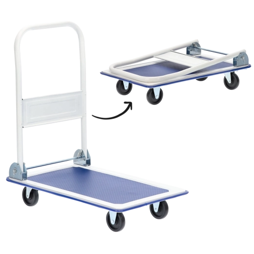 Αναδιπλούμενο πλατφορμικό καρότσι 150 kg, 72 × 45 cm, περιστρεφόμενοι τροχοί