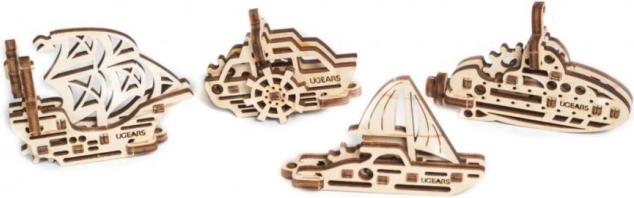 Ugears 3D ξύλινο μηχανικό παζλ – 4 μηχανικά μπρελόκ Σκάφη