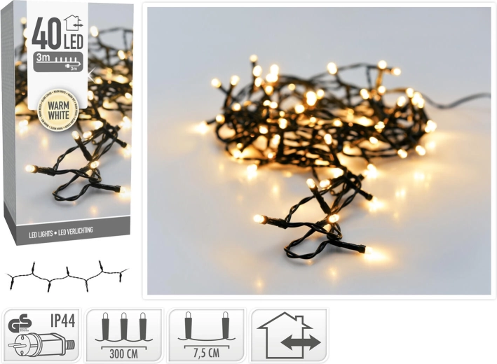 Χριστουγεννιάτικος φωτισμός LED 3 m, 40 LED, θερμό λευκό, IP44