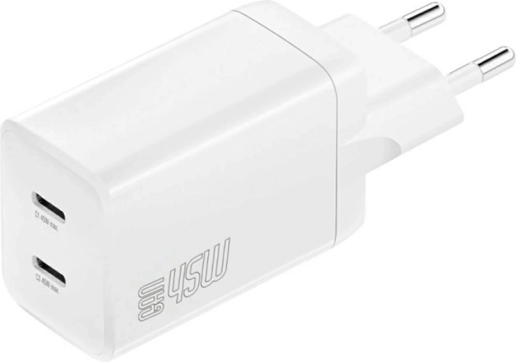 Φορτιστής πρίζας 4smarts PDPlug Dual 45W GaN, 2× USB‑C, λευκός