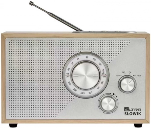 Επιτραπέζιο ραδιόφωνο Słowik με USB και Bluetooth, ανοιχτό καφέ ξύλο