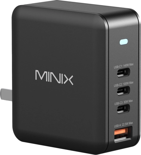 Επιτοίχιος φορτιστής GaN Minix 165 W (3× USB-C, 1× USB-A)