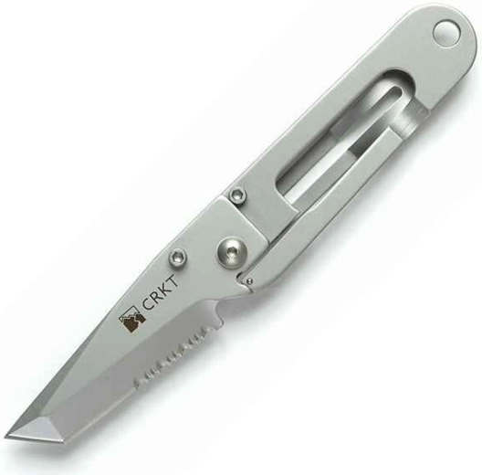 CRKT K.I.S.S. πτυσσόμενο μαχαίρι τσέπης 5,7 cm, μερικώς οδοντωτή λεπίδα, bead blasted, εξ ολοκλήρου μεταλλικό
