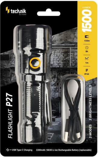 Technik MT-P27 φακός τσέπης 1500 lm με USB‑C και αντικαταστάσιμη μπαταρία 18650