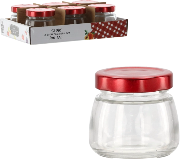 Γυάλινο βάζο 100 ml με κόκκινο μεταλλικό καπάκι