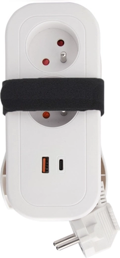 Solight καλώδιο επέκτασης ταξιδιού με 2 πρίζες και USB-A/USB-C PD 20 W, 1,5 m, λευκό