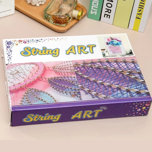 Δημιουργικό σετ string art με φωτάκια LED 21 × 30 cm – καλαθάκι με λουλούδια