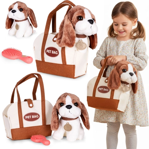 Λούτρινο σκυλάκι σε τσαντάκι με βουρτσάκι για παιδιά