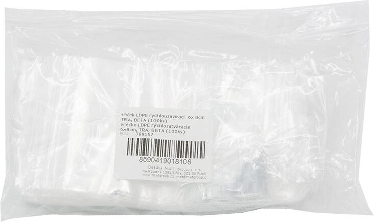 Σακουλάκια LDPE με κλείσιμο zip 6 × 8 cm, διαφανή (100 τεμ.)