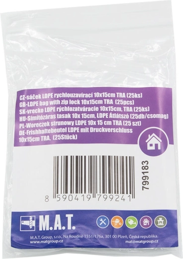 Σακουλάκια LDPE με κλείσιμο zip 10 × 15 cm, διάφανα (25 τεμ.)