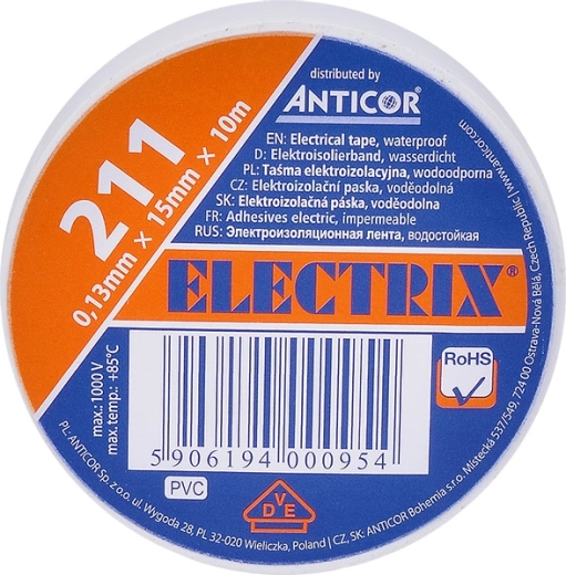 Solight μονωτική ηλεκτρολογική ταινία λευκή 15 mm x 0,13 mm x 10 m