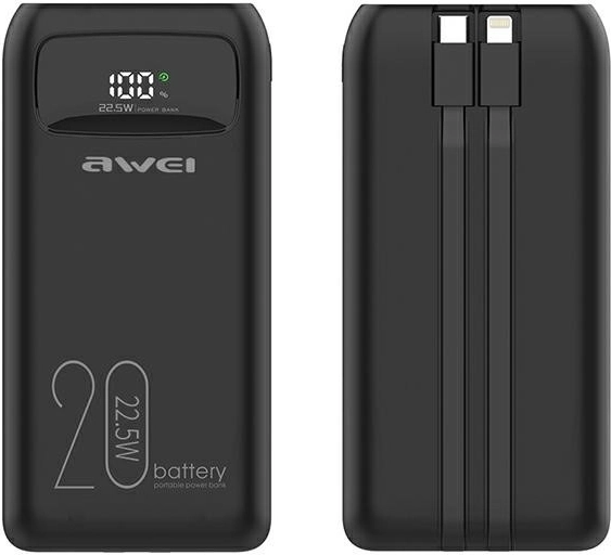 Powerbank 20000 mAh Awei P169K με γρήγορη φόρτιση 22,5 W και οθόνη LCD