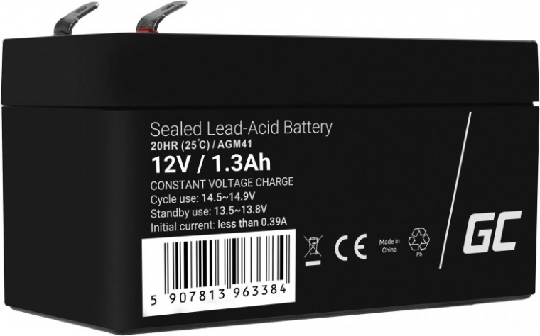 Μπαταρία AGM VRLA χωρίς συντήρηση Green Cell 12 V 1,3 Ah για συναγερμούς, ταμειακές και παιχνίδια