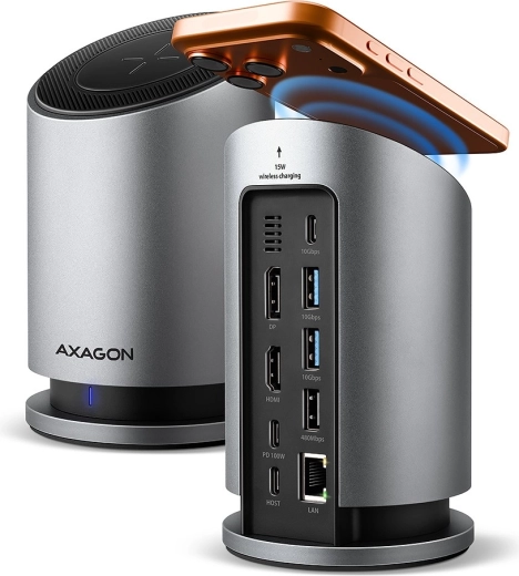 Πολυλειτουργικό USB-C hub 9 σε 1 με ασύρματη φόρτιση 15 W AXAGON HMC-WL9