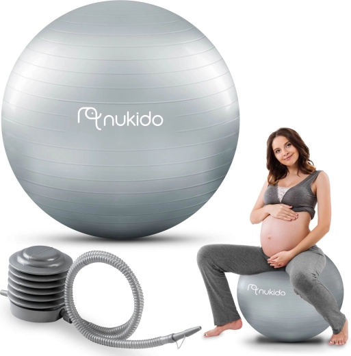 Μπάλα εγκυμοσύνης και γυμναστικής 65 cm NUKIDO με τρόμπα, γκρι