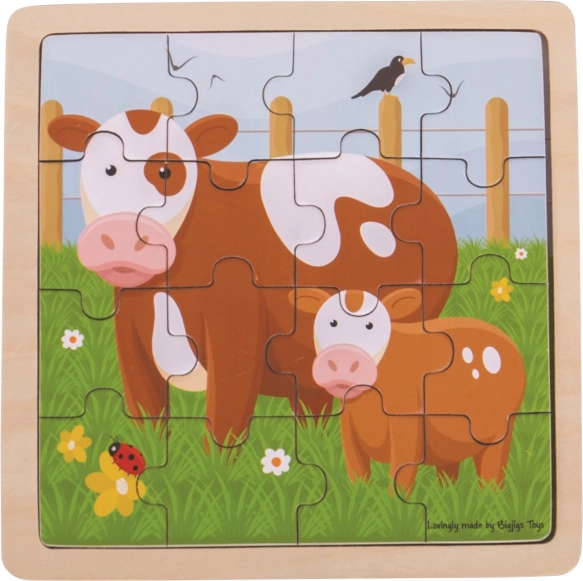 Bigjigs Toys ξύλινο παζλ αγελαδίτσα με μοσχαράκι – 16 κομμάτια