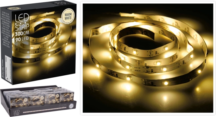 LED φωτεινή ταινία 3 m, 90 LED, θερμό λευκό, με μπαταρίες