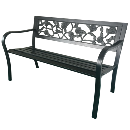 Μεταλλικό παγκάκι κήπου Garden Line 125 cm με πλάτη με μοτίβο τριαντάφυλλων - 1 τεμ.
