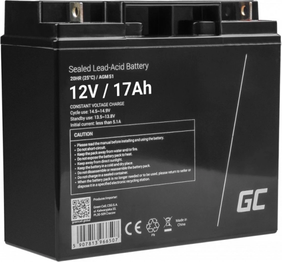 Συντηρησιοελεύθερη μπαταρία AGM GREEN CELL 12 V 17 Ah για χλοοκοπτικές μηχανές, σκούτερ, βάρκες και αναπηρικά αμαξίδια