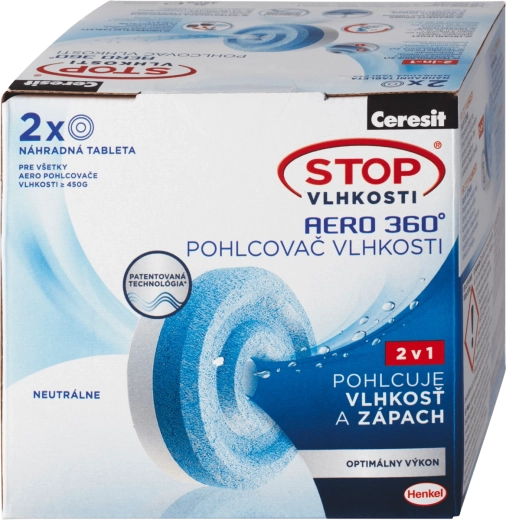 Ceresit Stop Υγρασίας Aero 360° ανταλλακτικές ταμπλέτες 2×450 g, ουδέτερο άρωμα