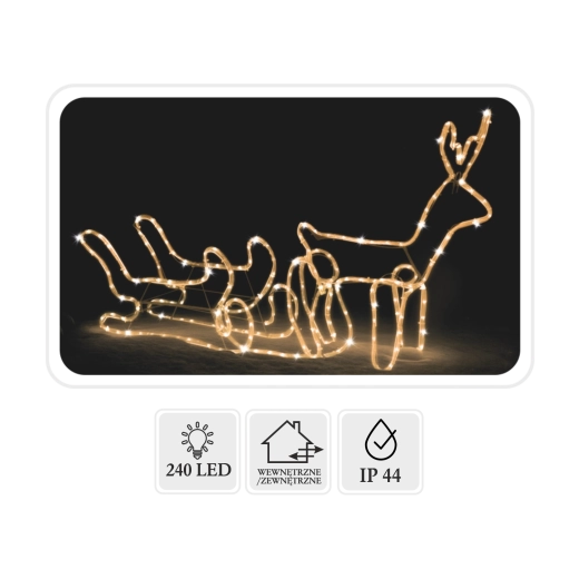 Χριστουγεννιάτικο LED ελάφι με έλκηθρο 120 × 27 × 66 cm, θερμό λευκό + ψυχρό φλας, για εσωτερικό και εξωτερικό χώρο
