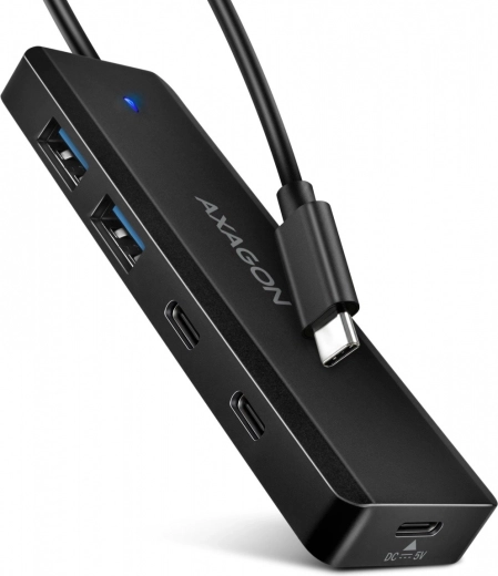 Ταξιδιωτικό USB‑C hub AXAGON 4θυρών 5Gbps (2× USB‑A, 2× USB‑C) με τροφοδοσία USB‑C και καλώδιο 19 cm
