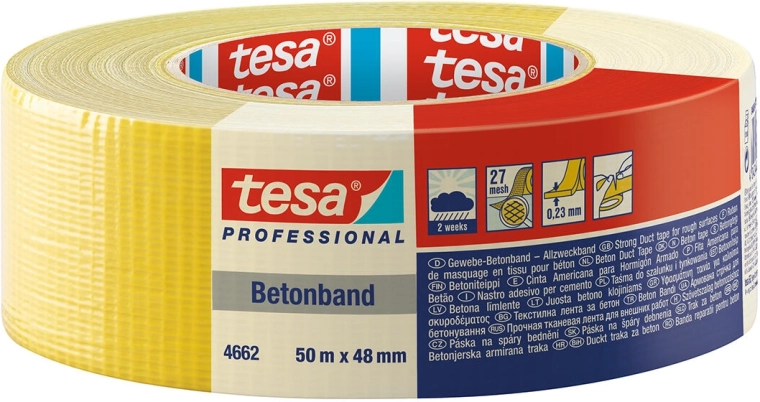 Υφασμάτινη ταινία TESA Betonband 48 mm × 50 m κίτρινη, extra κολλητική, ανθεκτική στην UV 2 εβδομάδες