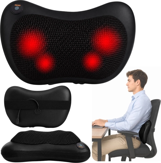 Μαξιλάρι μασάζ Shiatsu για τον αυχένα και την πλάτη με θέρμανση, μαύρο
