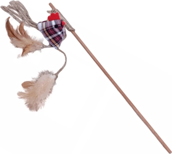 Quapas! φυσικό καλάμι παιχνιδιού για γάτες με κοτούλα
