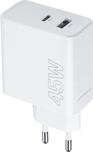 Φορτιστής πρίζας Maxlife 45W με USB‑C PD και USB QC, λευκός