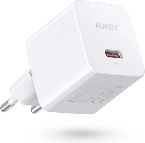 Aukey μίνι φορτιστής πρίζας USB‑C 20 W με Power Delivery, λευκός