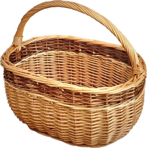 Οβάλ ψάθινο καλάθι αγορών 36 × 25 × 30 cm, λουστραρισμένο, με διαμήκη λαβή