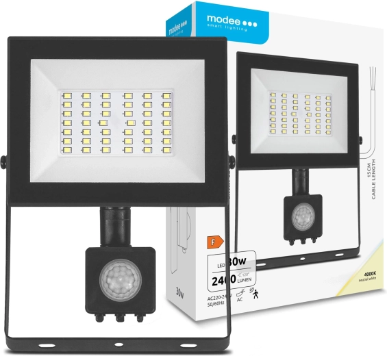 Modee προβολέας LED σειράς E με αισθητήρα 30 W, 2400 lm, 120°, ουδέτερο λευκό 4000 K