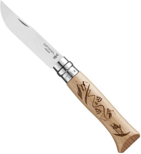 Opinel N°8 πτυσσόμενο μαχαίρι τσέπης με χάραξη Ski, ξύλο οξιάς, 8,5 cm