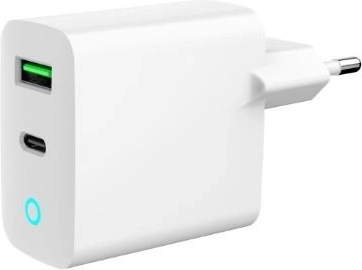 Φορτιστής πρίζας USB‑A/USB‑C 20 W με LED, PD και QC 3.0, λευκός