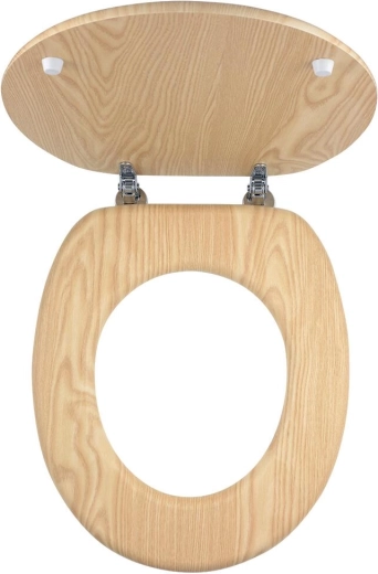 Κάθισμα λεκάνης WC από καπλαμά MDF σε φινίρισμα φράξου με επιχρωμιωμένες βάσεις