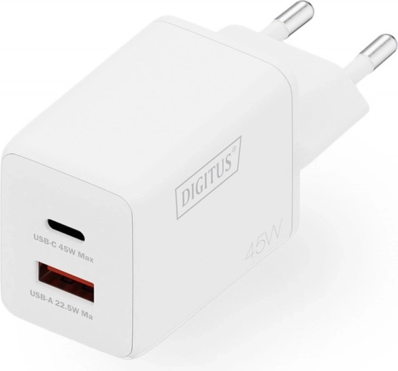 Επιτοίχιος φορτιστής GaN II 45 W, 1× USB‑C και 1× USB‑A, PD 3.0 και QC 3.0, λευκός