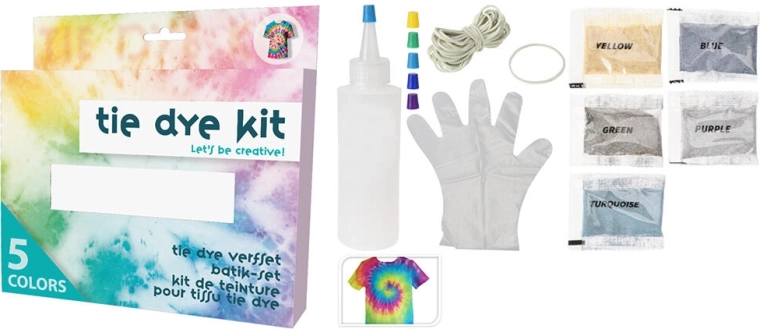 Σετ βαφής tie-dye για υφάσματα – μίξη χρωμάτων 5 g (5 τεμ.) με αξεσουάρ