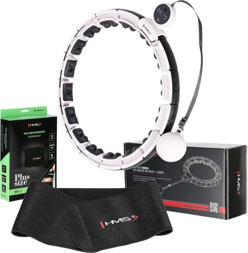 Σετ μαγνητικού hula hoop με μετρητή και ζώνη αδυνατίσματος HMS HHM16 + BR163 Plus Size, λευκό