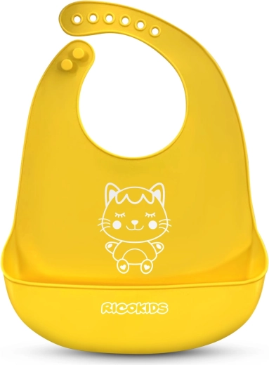 Σιλικονούχα σαλιάρα με τσέπη Ricokids κίτρινη