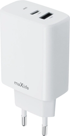 Επιτοίχιος φορτιστής γρήγορης φόρτισης MAXLIFE 20 W με USB‑C και USB-A