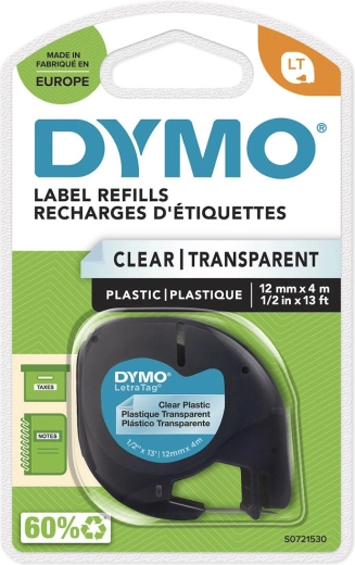 Ταινία DYMO LetraTag 12 mm x 4 m, διαφανές πλαστικό
