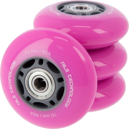 Ροζ PU ρόδες με ρουλεμάν για inline πατίνια NILS EXTREME 70 mm 82A