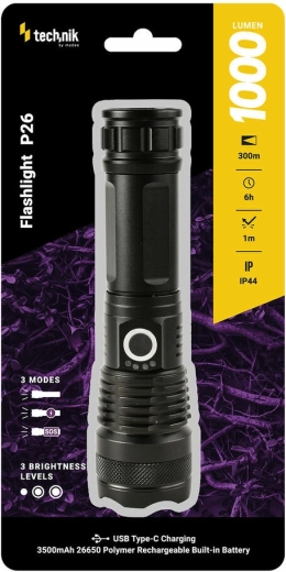 Επαναφορτιζόμενος φακός Technik MT-P26 με USB‑C, ζουμ και λειτουργίες SOS/στροβοσκόπιο