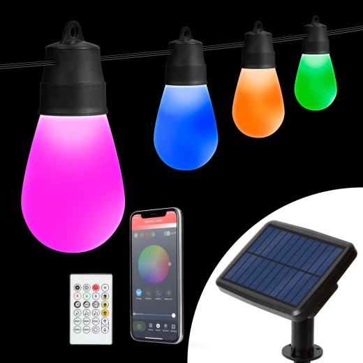 Ηλιακή φωτεινή γιρλάντα με 15 RGBIC λαμπτήρες LED, 6,5 m, Bluetooth