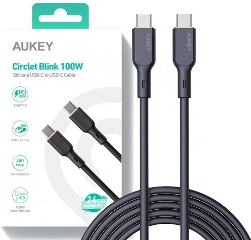 Καλώδιο Aukey USB‑C 1 m, σιλικόνης, 100 W Power Delivery, 5 A, μαύρο
