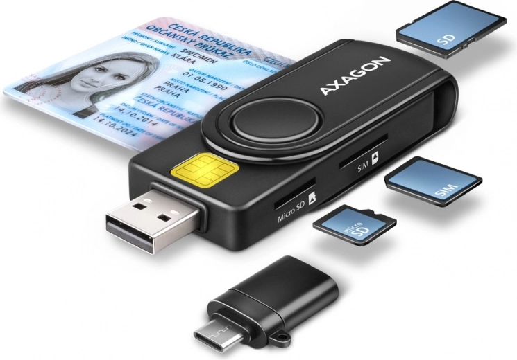 Φορητός Αναγνώστης Καρτών AXAGON για κάρτες ID, SD, microSD και SIM με USB