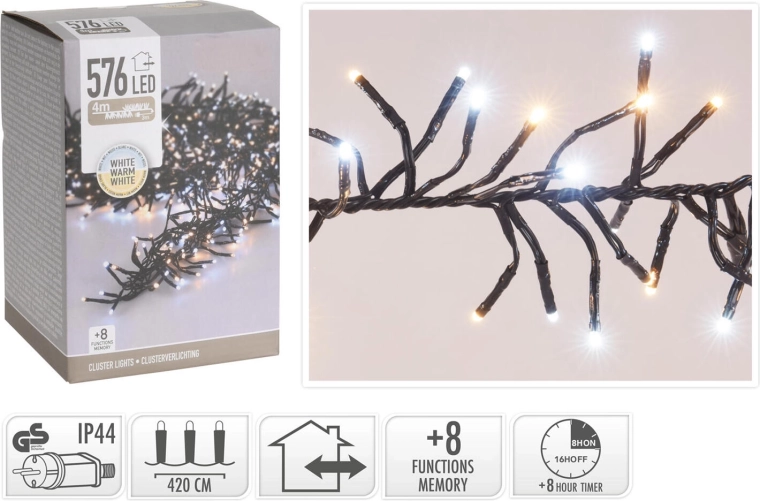 Χριστουγεννιάτικη φωτεινή αλυσίδα LED 4,2 m, 576 LED, θερμό λευκό, 8 λειτουργίες, IP44, με χρονοδιακόπτη