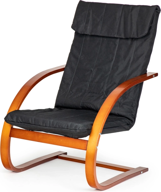 Φινλανδική κουνιστή πολυθρόνα lounge ModernHome για το σαλόνι – μαύρο ύφασμα, ξύλο καρυδιάς