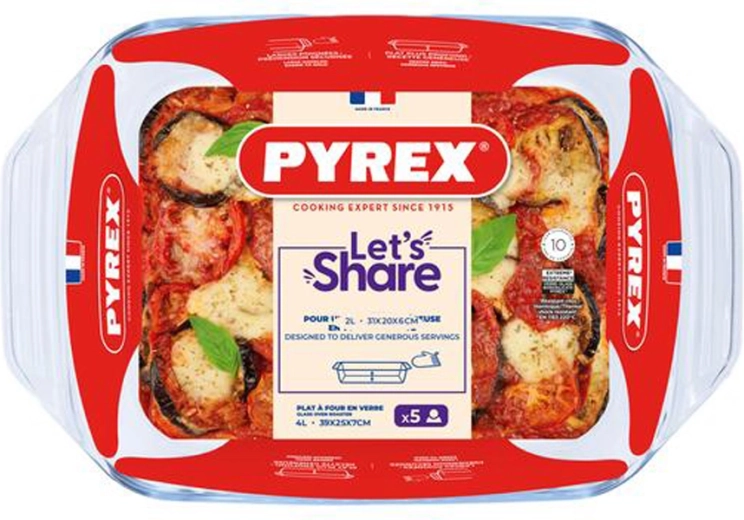 Γυάλινο ταψί με λαβές Pyrex 39 × 25 cm, 4 l, βοριοπυριτικό